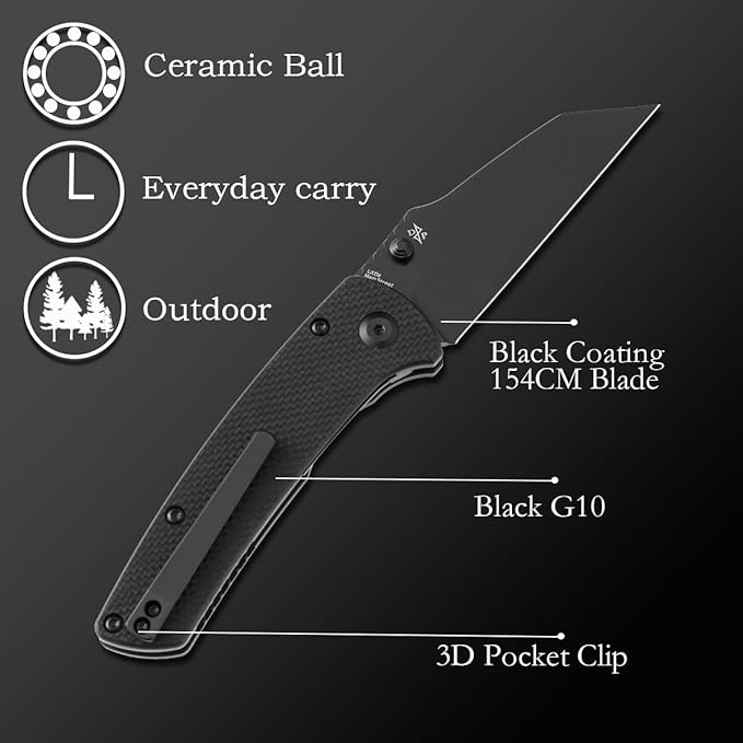 KANSEPT Main Street 7.92in Folding Pocket Knives with 3.36in Stonewashed 154CM Wharncliffe Blade and Black G10 Handle for Outdoor Tactical Survival Folding Knife Camping Hunting T1015B4