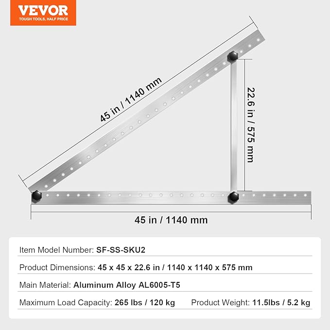 VEVOR 2 Sets Solar Panel Mounting Brackets - 45-Inch 0 to 90 Adjustable Tilt Mounts Support 100-400W Solar Panels Lightweight Aluminum Brackets with Folding Tilt Legs for RV Boat Off-Grid