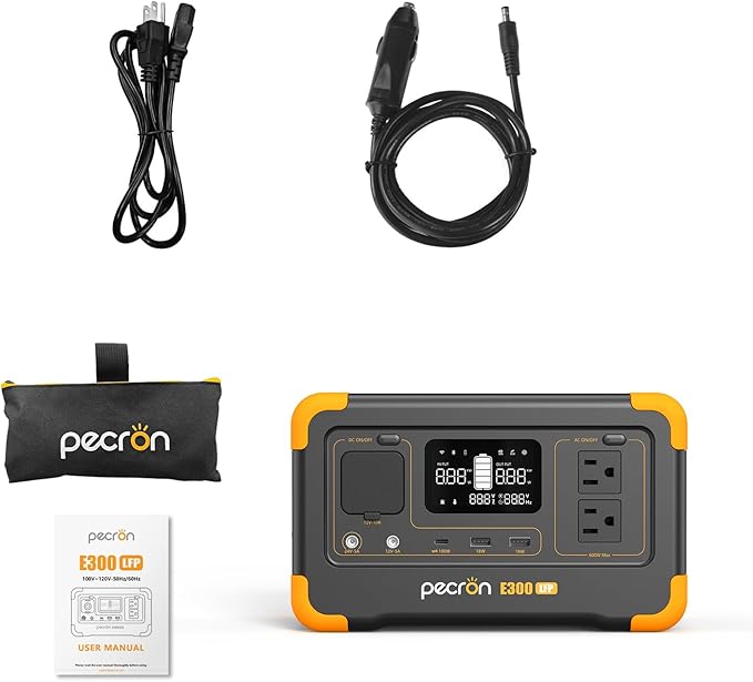 pecron Portable Power Station E300LFP 288Wh Solar Generator 2 Up to 600W AC Outlets Generator LiFePO4 Battery Fast Charging Power Station for Home Use RV Camping(Solar Panel Optional)