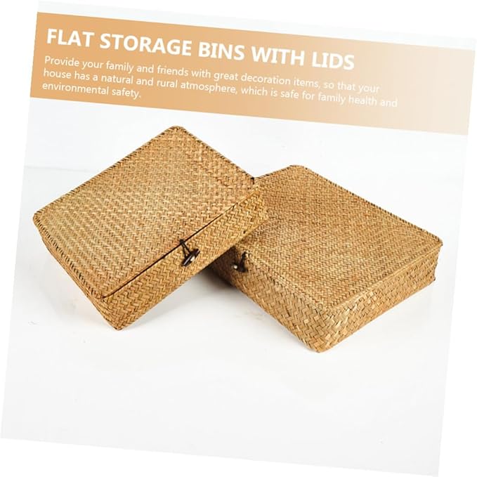 Cabilock 2pcs Woven Seagrass Storage Baskets Lid Decorative Organizers for Snacks and Household Items Natural Home Rustic Style Storage