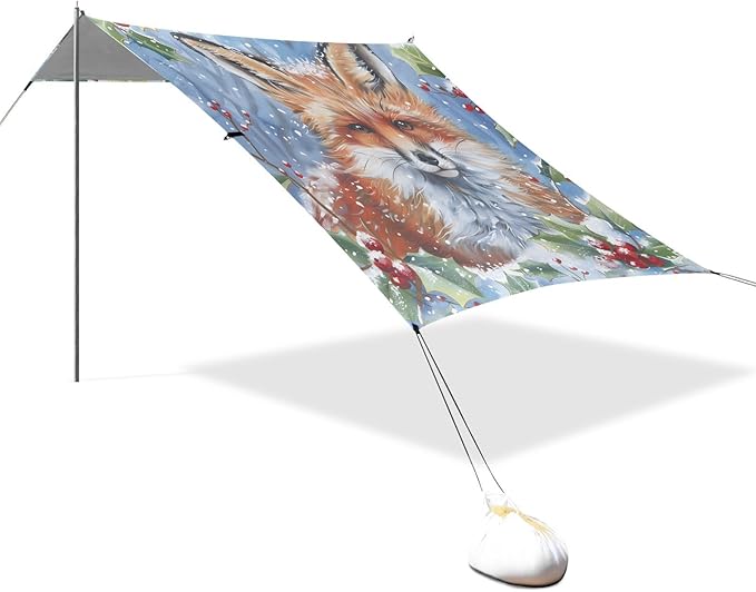 ALAZA Fox Snow Cherry Beach Tent Sun Shelter Portable Canopy Sunshade for Outdoor Camping Picnics Backyard Fun 10x9 ft