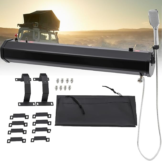 Portable Water Tank for Camping Shower4.8/5.3/7.9 Gallon Pressurized Water Tankwith 4.92ft Water Pipe and Shower Headfor SUVs Sedans RVs Overland Off-Road Vehicles 20L
