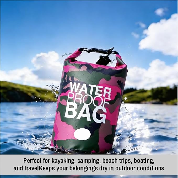 Waterproof Dry Bag Set of 3 (15L 20L 30L) - PVC Roll Top Dry Bags Waterproof - Backpack for Kayaking Camping Beach &amp Travel (Camouflage: light blue pink and yellow)