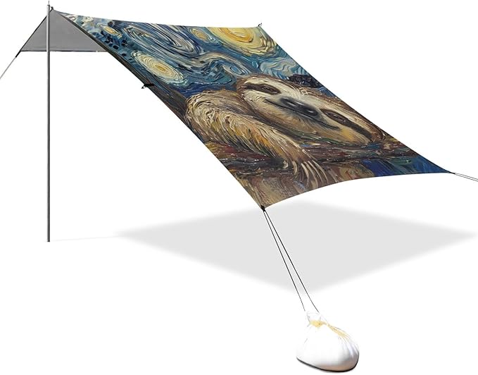 ALAZA Cute Sloth Starry Night Sky Beach Tent Sun Shelter Portable Canopy Sunshade for Outdoor Camping Picnics Backyard Fun 10x9 ft