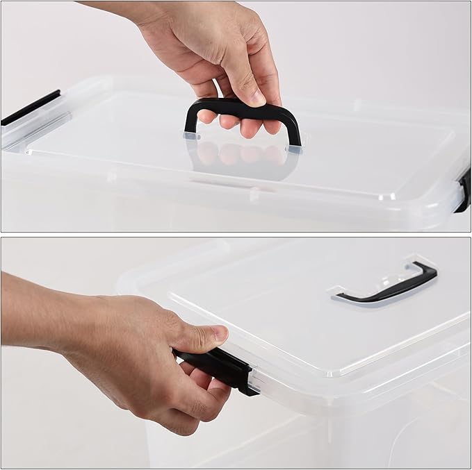 20 Quarts Stackable Plastic Storage Latches Box with Lid Clear Latching Storage Bin with Handle 4 Packs