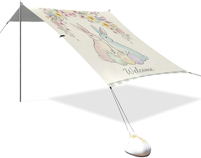 Beach Canopy with Windproof Ropes &amp Sandbags Beach Tent Sun Shade Sun Shelter for Camping Trips Fishing Backyard Fun or Picnics Easter Bunny