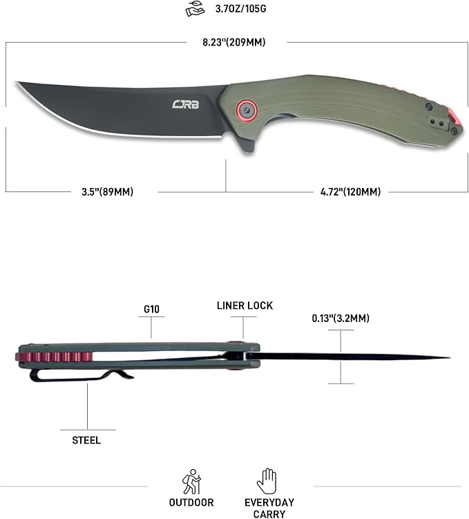 CJRB Tactical Knife Small Folding Pocket Knife with AR-RPM9 Steel Blade and G10 Handle for Men Outdoor Survival Hunting Camping Gobi(J1906B) Green