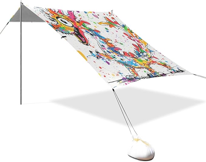 Funny Dragon1 Beach Cabana UPF50+ Protection Waterproof Shade Sun Shelter with Sand Pockets for Backyard and Camping