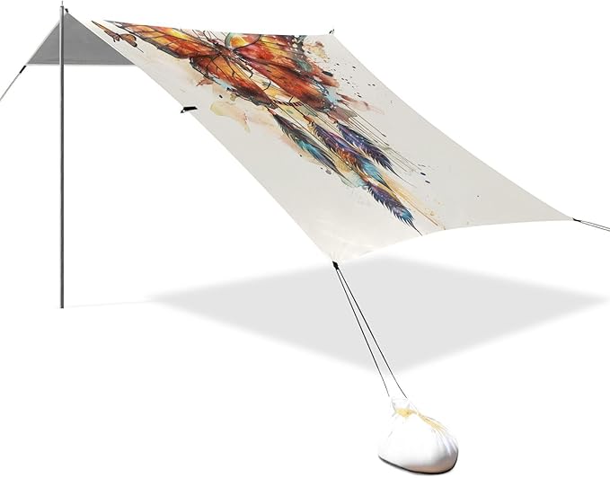 ALAZA Ethnic Dreamcatcher and Butterfly Beach Tent Sun Shelter Portable Canopy Sunshade for Outdoor Camping Picnics Backyard Fun 10x9 ft