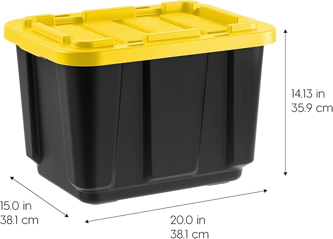 IRIS USA 4-Pack 12 Gallon Storage Bins with Lids |Made in USA| Heavy Duty Plastic Tote Containers for Truckbed Tool Box Organization Large - Black/Yellow