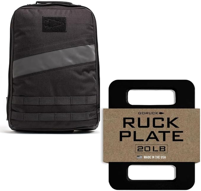 GORUCK Rucker 4.0 15L Black with Ruck Plate 20LB Bundle Purpose Built Rucking Backpack Military Weight Training Rucksack w/Ruck Plate Pocket and Extra Padded Straps