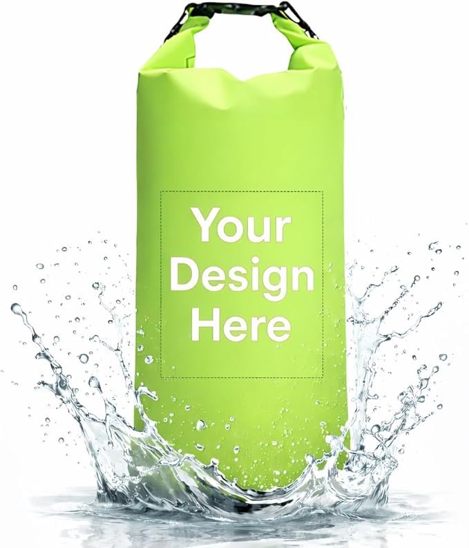 Custom Waterproof Dry Bags - Personalized 5L/10L/20L/30L Floating Lightweight Bags for Kayaking/Fishing/Camping Customizable with Club Logo (Multiple Colors) (Lime green)