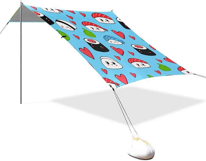 xigua Sushi Beach Tent Sun Shelter with Carrying Bag - Silver Coated Oxford Fabric Beach Canopy for Beach Camping Fishing - Includes Windproof Ropes Sandbags &amp Stakes