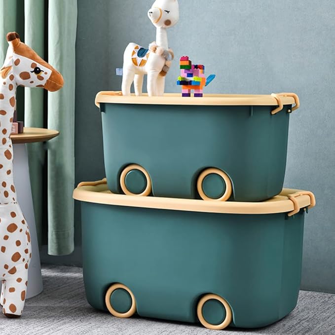 LIFKOME Stackable Toy Storage Box with Wheels Rolling Storage Box with Snap Lid Handle&amp Latches Wheeled Storage Durable and Reusable Storage Bins with Latching Lids