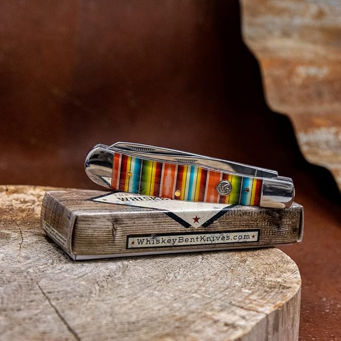 WHISKEY BENT HAT CO. Traditional Trapper Folding Pocket Knife 4.125 Closed Length 440C Stainless Steel Blades (Serape Sunrise)