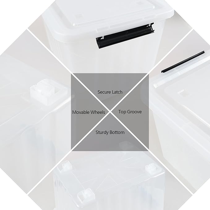 6-Pack 50 Quart Clear Plastic Storage Boxes Bin Large Latching Box with Wheels