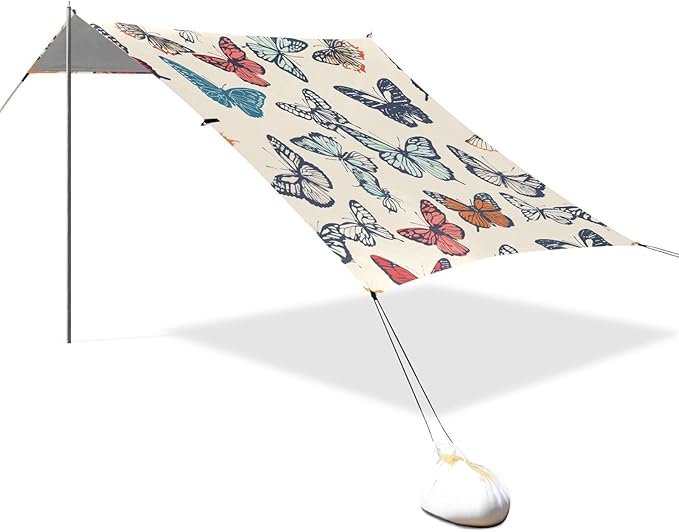 ALAZA Beautiful Color Butterflies Beach Tent Sun Shelter Portable Canopy Sunshade for Outdoor Camping Picnics Backyard Fun 10x9 ft