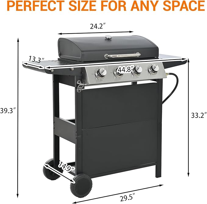 EUHOME 4-Burner Gas Grill with Side Burner &amp Cover 51000 BTU Stainless Steel Outdoor BBQ Grill 452 sq.in Cooking Area Ideal for Backyard Patio Large Gatherings