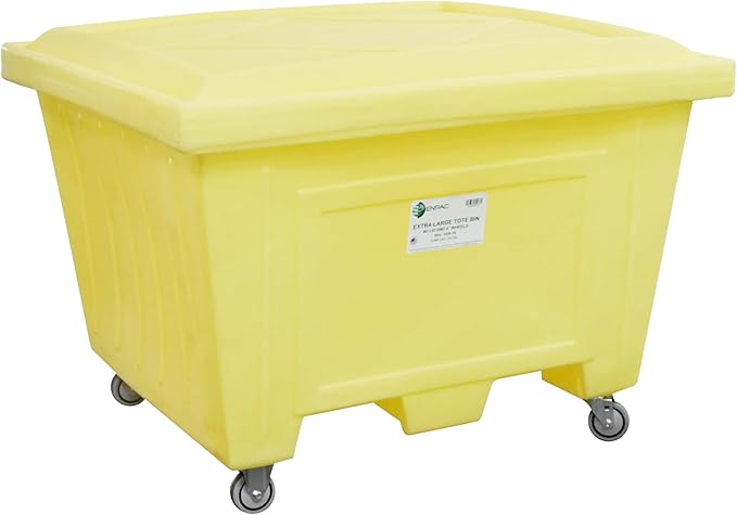 Enpac Extra Large Tote Bin with Lid and 4 Wheel Kit Yellow 223 Gallon 100% Polyethylene Durable UV Resistant Nestable Forkliftable