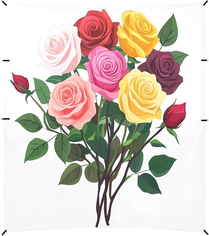 ALAZA Colorful Rose Flower Bouquet Beach Tent Sun Shelter UPF50+ Protection Beach Shade Canopy w/ 4 Sandbags for Outdoor Camping Fishing Backyard Fun Picnic 10x9 ft