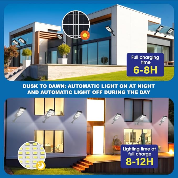 Solar Lights Outdoor Waterproof 6 Pack Solar Flood Street Lights Dusk to Dawn Motion Sensor 6500K LED Security Outdoor Lights with Remote Control for Patio Barn Yard Garage Garden