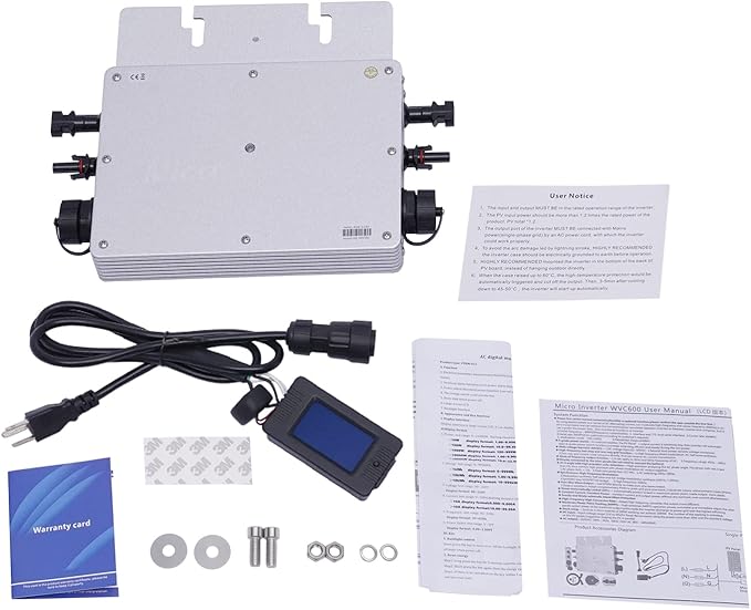 Solar Grid Tie Micro Inverter WVC-700W 700W 110V Waterproof Inverters Solar Powered Reversing Converter Aluminium Alloy Inverters w/LCD Display for Schools Power Stations Homes