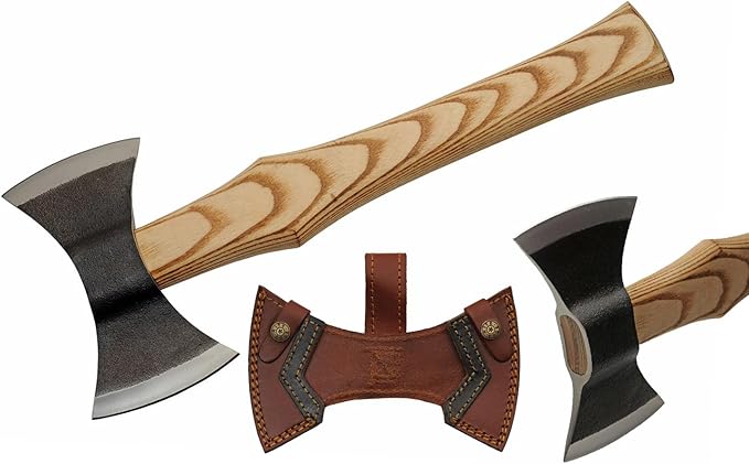 16 Ashwood Handle Double Bit Carbon Steel Outdoor Chopping Hand Axe with Sheath