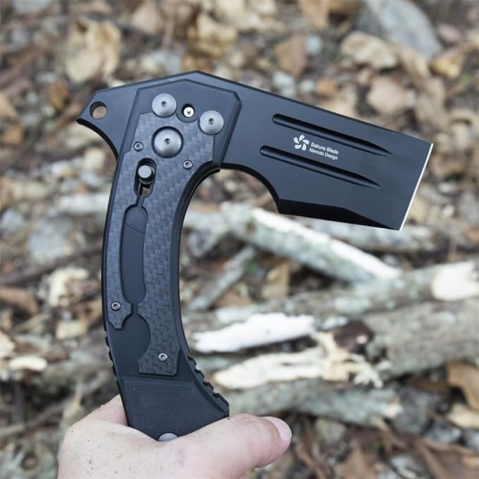 KATSU Camping Folding Hatchet Pocket Folding Japanese Tactical Axe with Axis Lock for Survival Outdoors Wood Cutting and Splitting Sakura Blade Nemoto Design