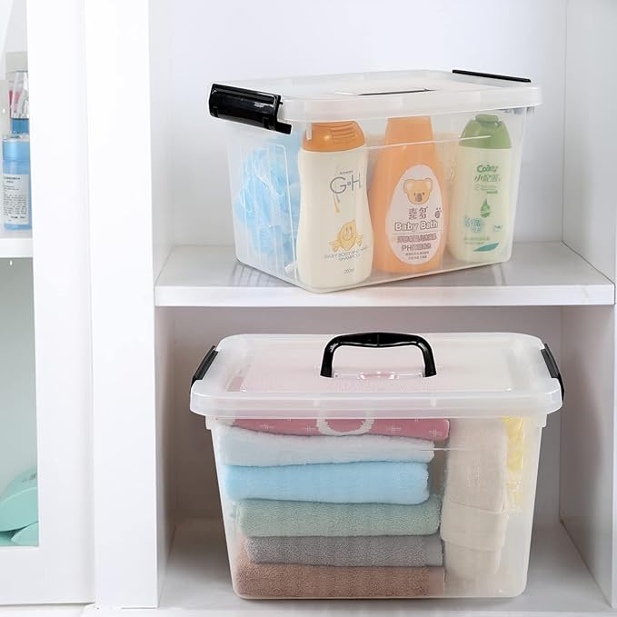2 Packs Clear Storage Boxes with Lids 12 Quarts &amp 6 Quarts Plastic Latching Bins Totes