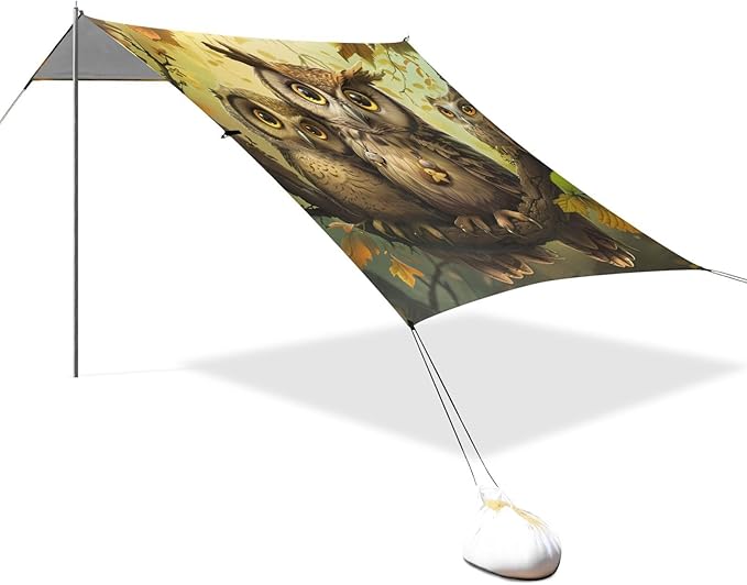 ALAZA Cute Owl Family Beach Tent Sun Shelter Portable Canopy Sunshade for Outdoor Camping Picnics Backyard Fun 10x9 ft