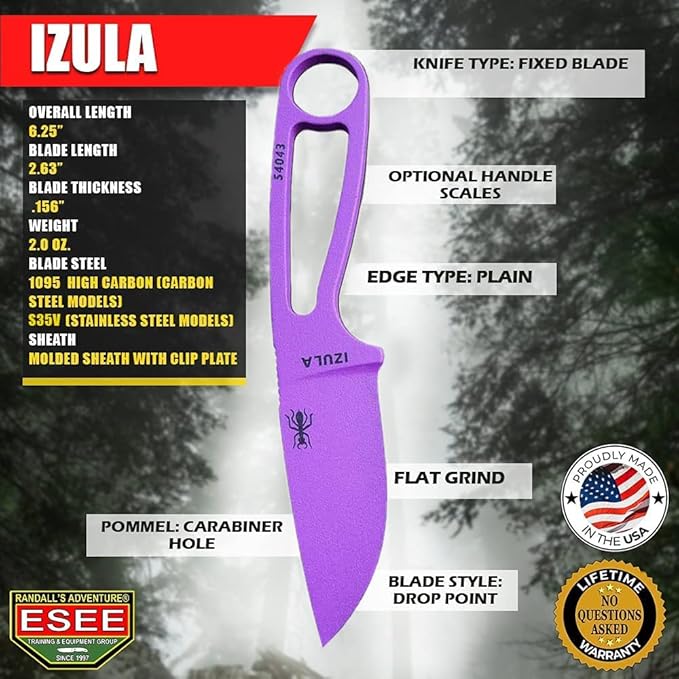 ESEE Izula Fixed Blade Knife w/Molded Polymer Sheath and Clip Plate