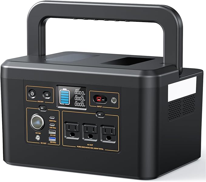 Portable Power Station 650W (1200W Peak) 576Wh Solar Generator LiFePO4 Battery 3.5 Hour Fast Charging Solar Generator for Home &amp Emergency Backup Hurricane CPAP (Solar Optional)