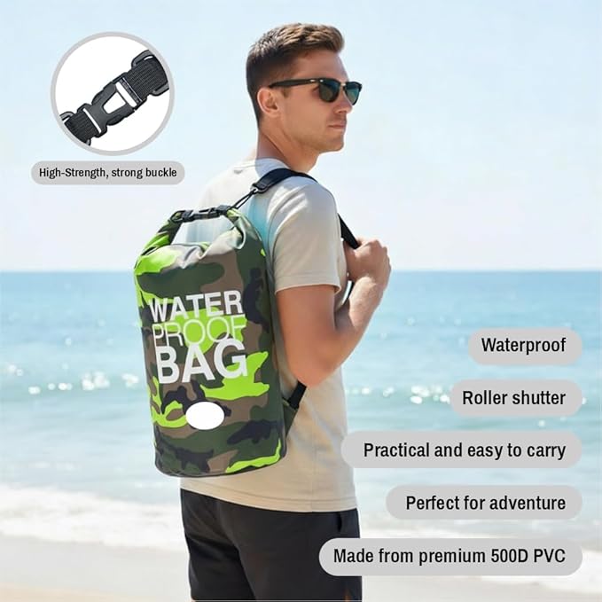 Waterproof Dry Bag Set of 3 (15L 20L 30L) - PVC Roll Top Dry Bags Waterproof - Backpack for Kayaking Camping Beach &amp Travel (Camouflage Orange Dark Blue Green)