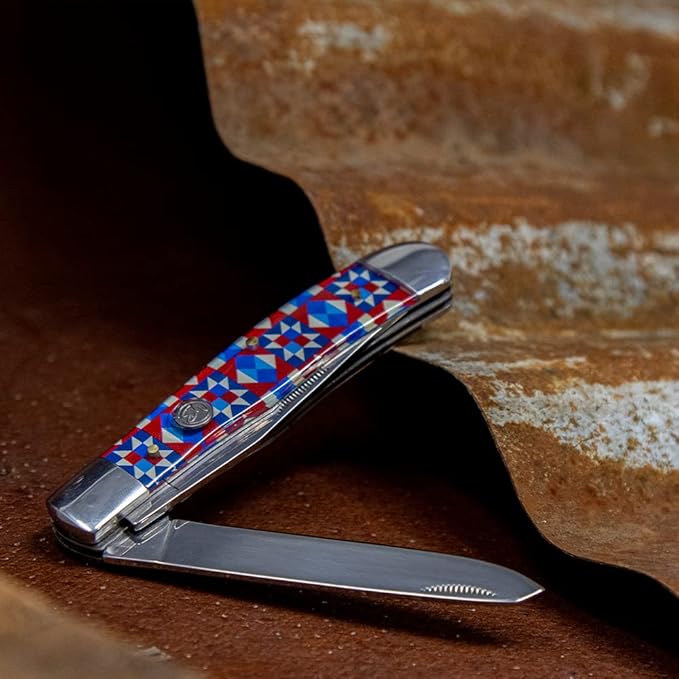 WHISKEY BENT HAT CO. Traditional Trapper Folding Pocket Knife 4.125 Closed Length 440C Stainless Steel Blades (Barn Art)