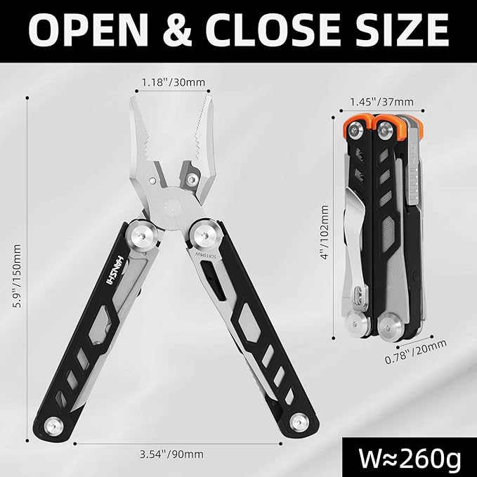 HANSHI 15 in 1 Multitool Pliers with Scissors Upgraded Heavy Duty Stainless Steel Multi Tool with YG10 Tungsten Steel Replaceable Wire Cutters for Survival Camping HikingRepair and Gift (Black)