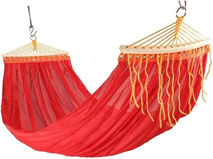 Portable Hammock Portable Ice Silk Hammock Swing Bed Outdoor Double Person Mesh Hammock Camping Garden Hanging Sleeping Chair for Backpacking Beach (Color : Rojo)