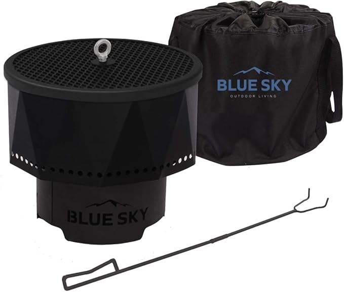 Blue Sky Outdoor Living Ridge Portable Fire Pit Smokeless Fire Pit with Spark Screen Lift and Carrying Bag Black