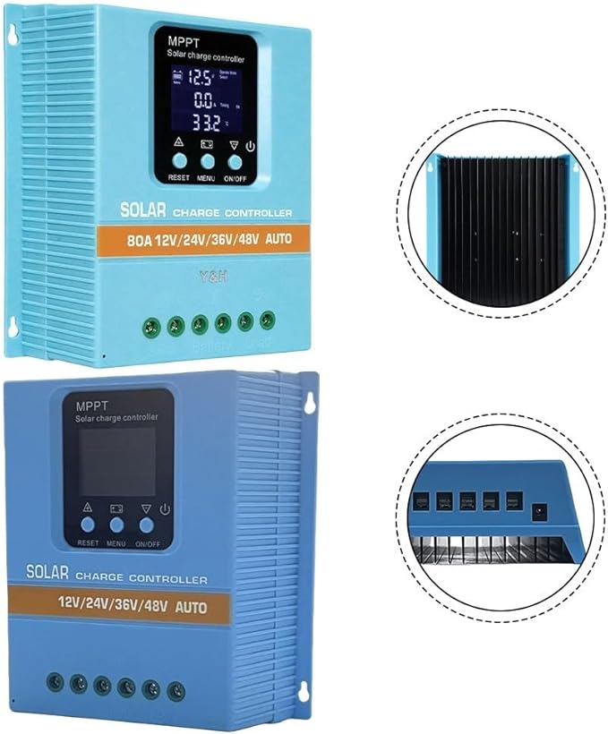 6080A MPPT Solar Charge Controller with Auto Detection for 12V 24V 36V 48V Battery Systems for RV Marine and Home Solar Applications (12V24V/36V/48V-80A)
