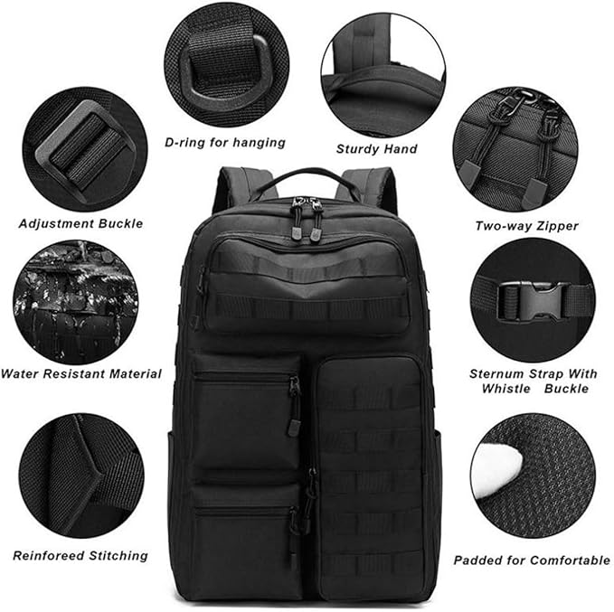EUNOGO Hunting Backpack Camo Hunting Backpacks &amp duffle Bags Water resistant for Camping Hiking-30L(Black)