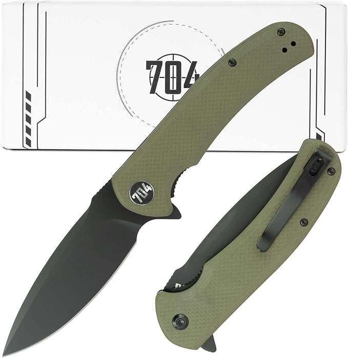 704 Gear Urban Ranger EDC Folding Pocket Knife | Full Size 3.74 Blade D2 Steel G10 Handle Reversible Pocket Clip | Olive Drab Green
