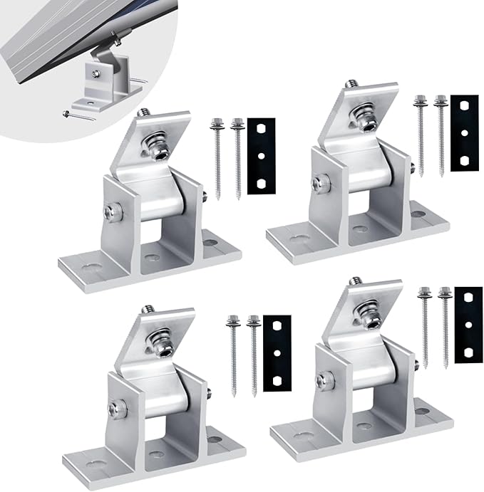 4PCS Solar Panel Mounts - Adjustable Brackets for RV &amp Flat Roofs Tilt Angle 10-60