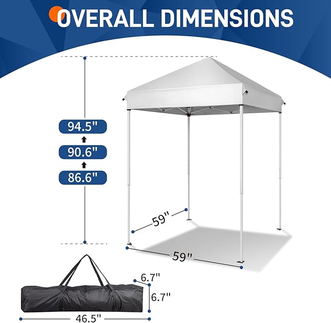 5'x5' Pop Up Canopy TentBeach Tent with One Push SetupInstant Setup GazeboPortable &amp Compact Sports ShelterOutdoor Sun Shade for EventsPartiesCampingOutdoor Events (White)