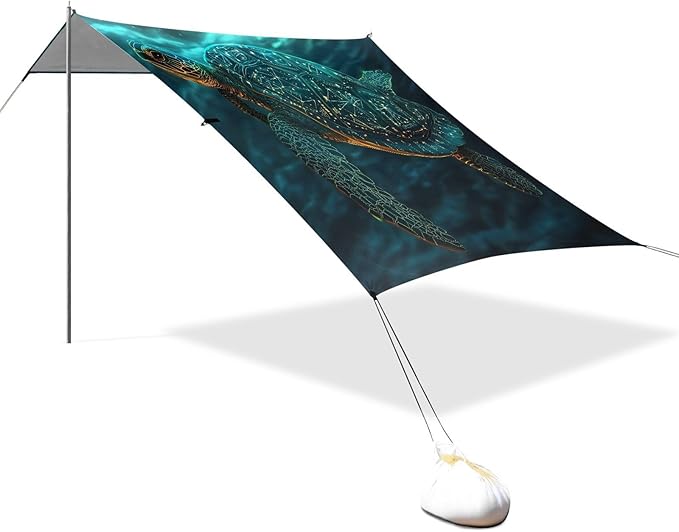 ALAZA Totem Tatto Sea Turtle Beach Tent Sun Shelter UPF50+ Protection Beach Shade Canopy w/ 4 Sandbags for Outdoor Camping Fishing Backyard Fun Picnic 10x9 ft