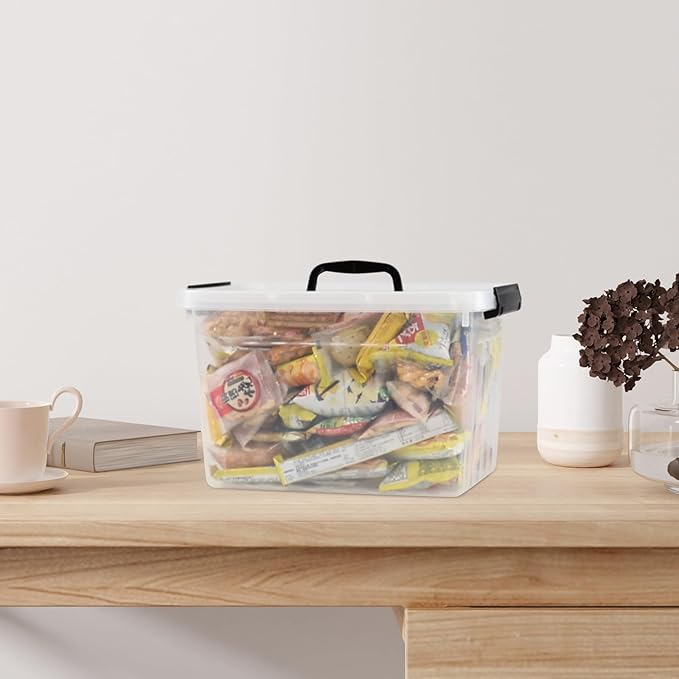 12 L Plastic Storage Bin with Lid Clear Latching Storage Box 4 Packs