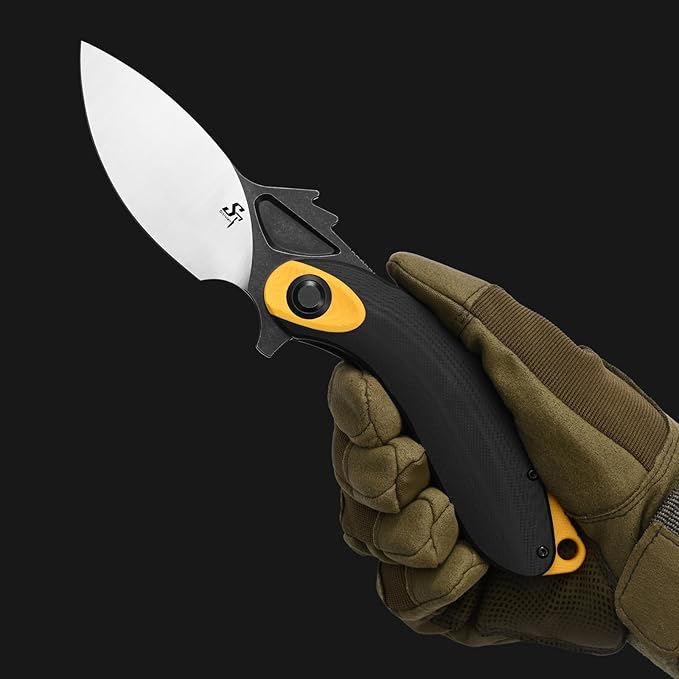 Sitivien ST163 Folding Pocket KnifeAUS-10 Steel Blade G10 Handle EDC Tool Knife for Outdoor Survival Camping Hiking(Yellow)