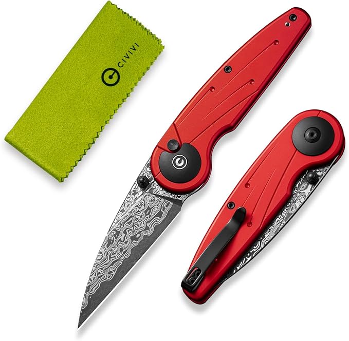 CIVIVI Starflare Pocket Knife for Men Women Button Lock Folding Knife with 3.3 Damascus Blade Milled Aluminum Handle Cool Knife for Everyday Carry C23052-DS1