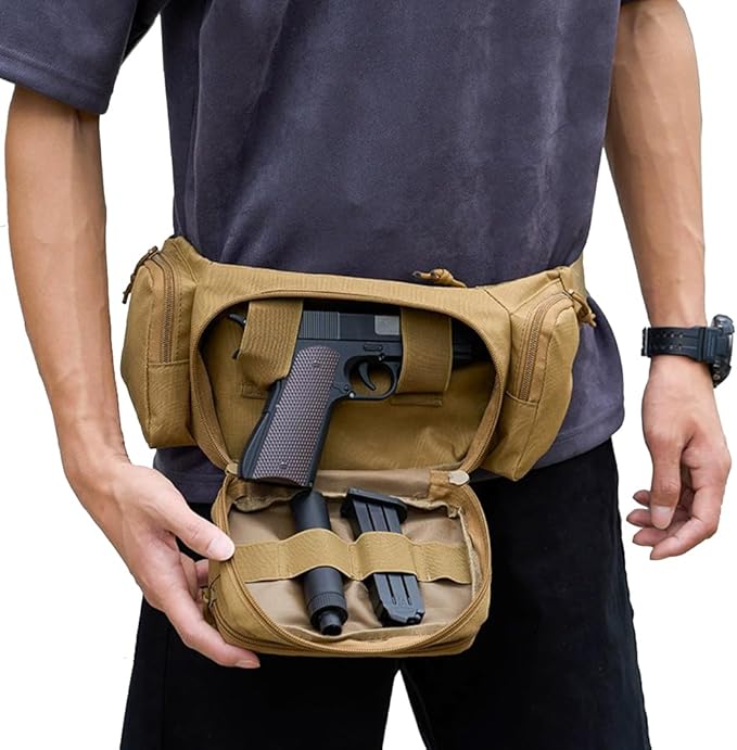 AIIHUA Tactical Fanny Pack for Concealed Carry EDC Waterproof Waist Pack with Laser-Cut MOLLE Panel Fits Full Size Pistols (Glock 17/Sig P320/M&ampP9) &amp Outdoor Gear Molle Tactical Waist Bag