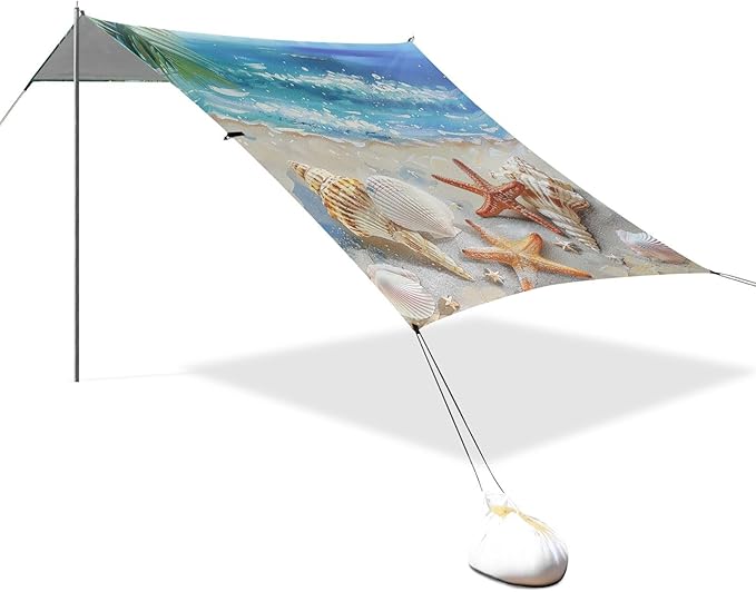 ALAZA Starfish Palm Seashells Summer Beach Sand Beach Tent Sun Shelter Portable Canopy Sunshade for Outdoor Camping Picnics Backyard Fun 10x9 ft