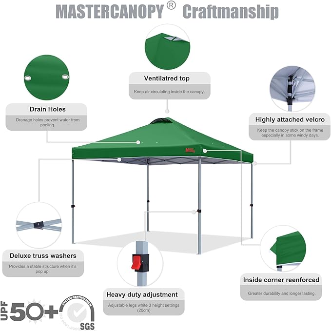 MASTERCANOPY Durable Pop-up Canopy Tent with Roller Bag (8x8 Forest Green)