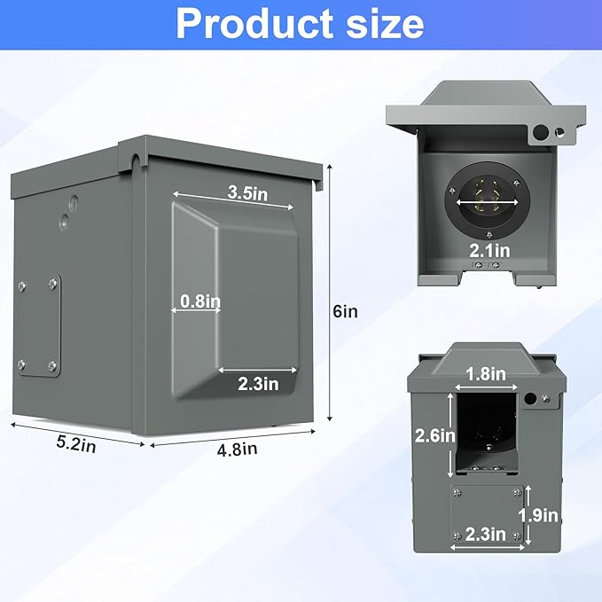 30 Amp Generator Inlet Box Pre-DrilledNEMA L14-30P 30A 125V/250V Generator Power Inlet Box for 4 Prong Generator Cord UL Listed Waterproof Dust Proof for Outdoor and Emergency Use